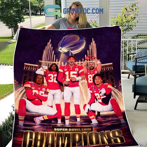 Kansas City Chiefs Super Bowl LVIII Champions Fleece Blanket Quilt