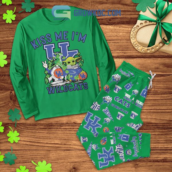 Kentucky Wildcats Happy St. Patrick’s Day Baby Yoda Fleece Pajamas Set Long Sleeve