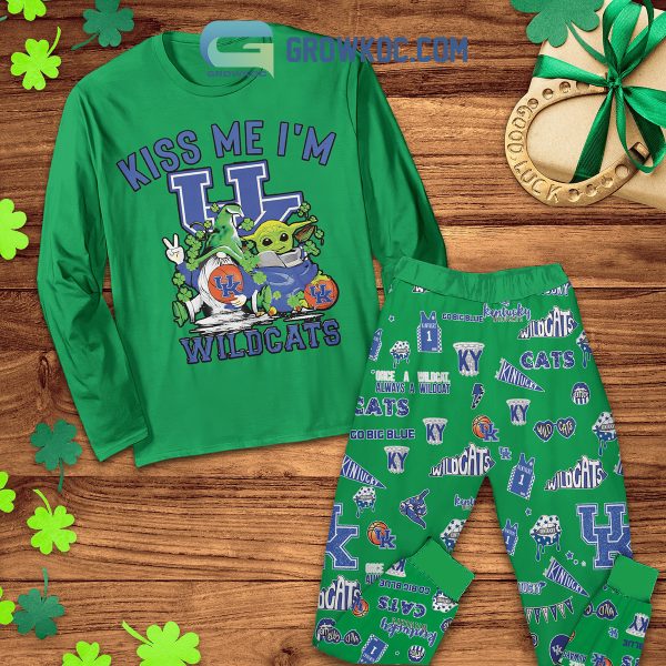 Kentucky Wildcats Happy St. Patrick’s Day Baby Yoda Fleece Pajamas Set Long Sleeve