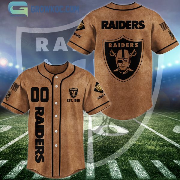 Las Vegas Raiders Brown American Flag Personalized Baseball Jersey