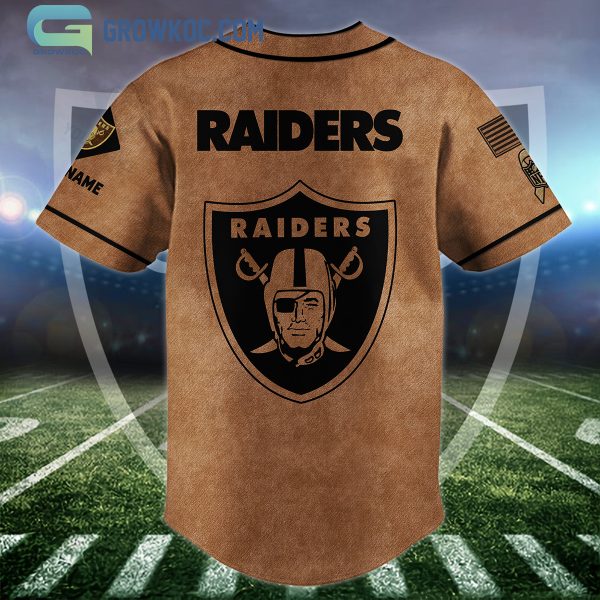 Las Vegas Raiders Brown American Flag Personalized Baseball Jersey