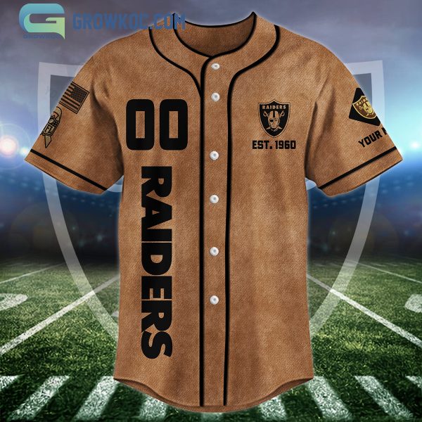 Las Vegas Raiders Brown American Flag Personalized Baseball Jersey