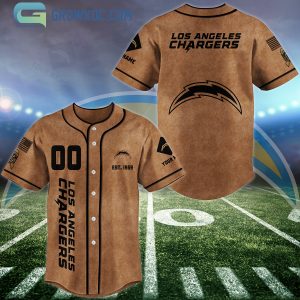 Los Angeles Chargers Brown American Flag Personalized Baseball Jersey