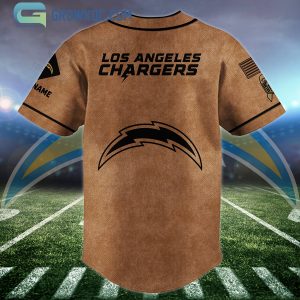 Los Angeles Chargers Brown American Flag Personalized Baseball Jersey