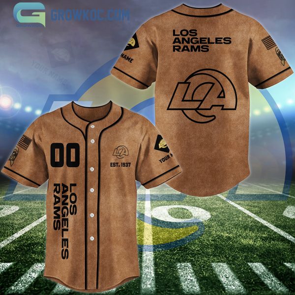 Los Angeles Rams Brown American Flag Personalized Baseball Jersey