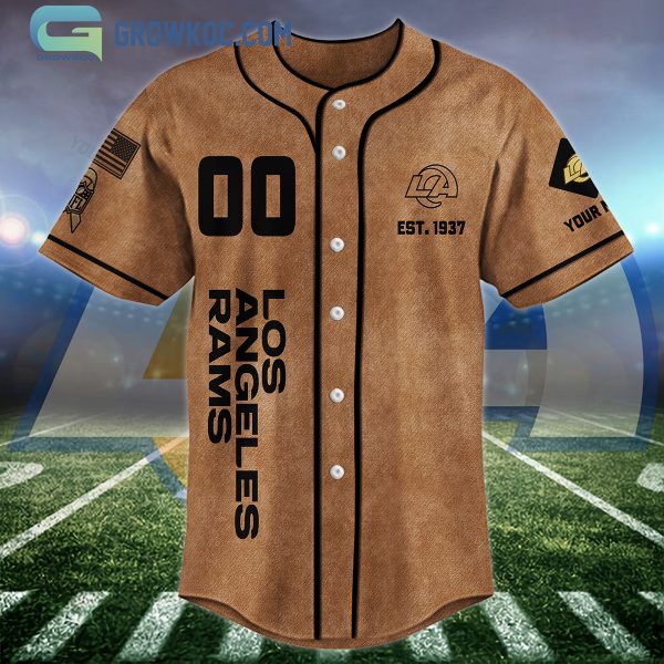 Los Angeles Rams Brown American Flag Personalized Baseball Jersey