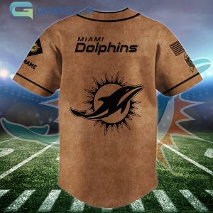 Miami Dolphins Brown American Flag Personalized Baseball Jersey