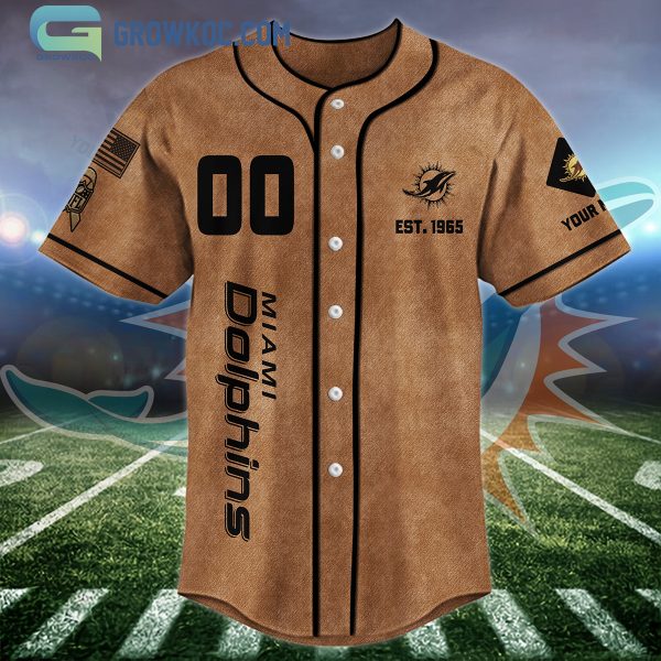 Miami Dolphins Brown American Flag Personalized Baseball Jersey