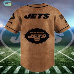 New York Jets Brown American Flag Personalized Baseball Jersey