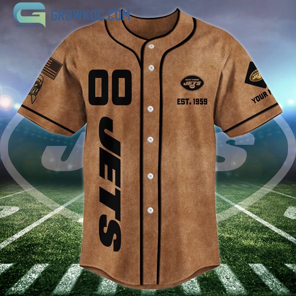 New York Jets Brown American Flag Personalized Baseball Jersey
