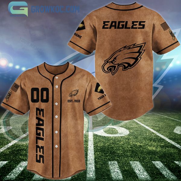 Philadelphia Eagles Brown American Flag Personalized Baseball Jersey