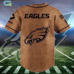 Philadelphia Eagles Brown American Flag Personalized Baseball Jersey