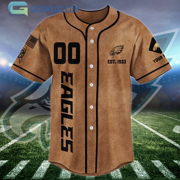 Philadelphia Eagles Brown American Flag Personalized Baseball Jersey