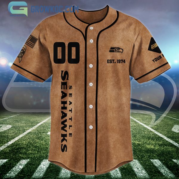 Seattle Seahawks Brown American Flag Personalized Baseball Jersey