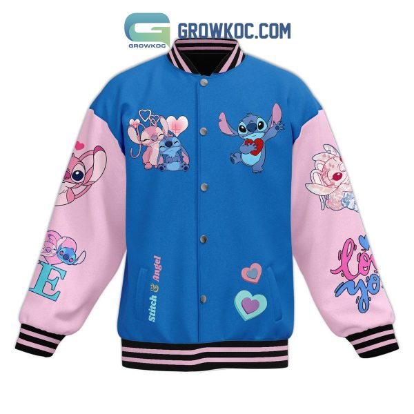 Stitch And Angel Valentine’s Day Baseball Jacket