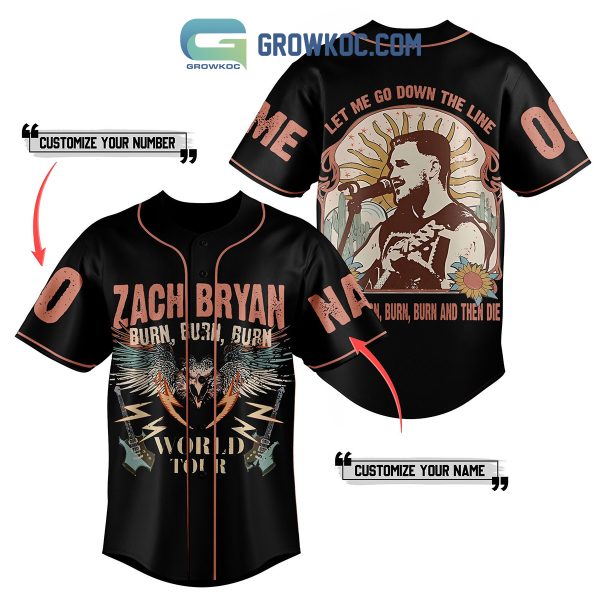Zach Bryan Burn Burn World Tour Personalized Baseball Jersey