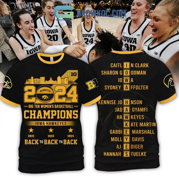 2024 Iowa Hawkeyes Big Ten Champions Back To Back Black Version Hoodie Shirts