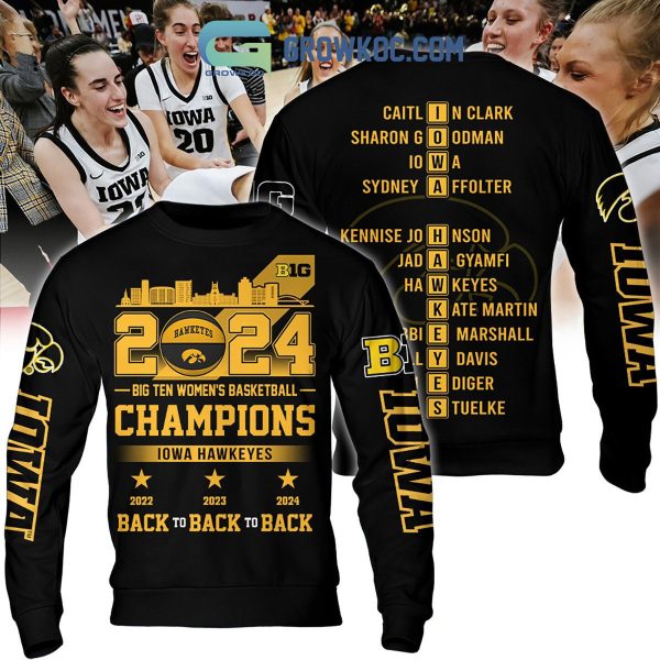 2024 Iowa Hawkeyes Big Ten Champions Back To Back Black Version Hoodie Shirts