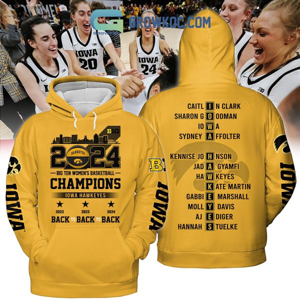 2024 Iowa Hawkeyes Big Ten Champions Back To Back Hoodie Shirts Yellow Design