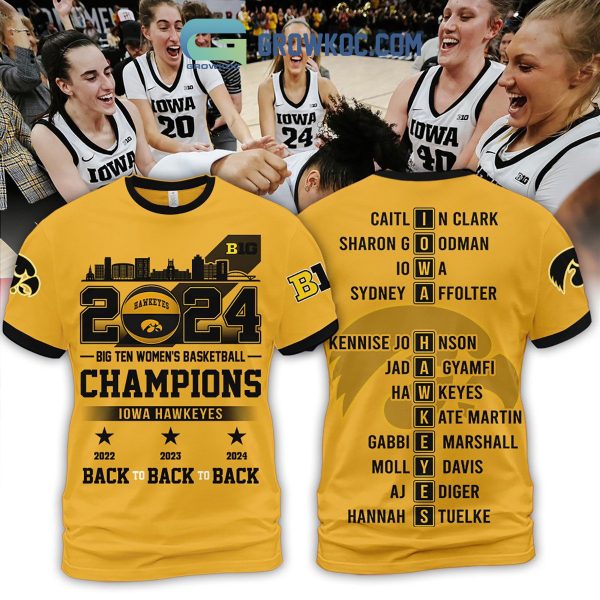 2024 Iowa Hawkeyes Big Ten Champions Back To Back Hoodie Shirts Yellow Design