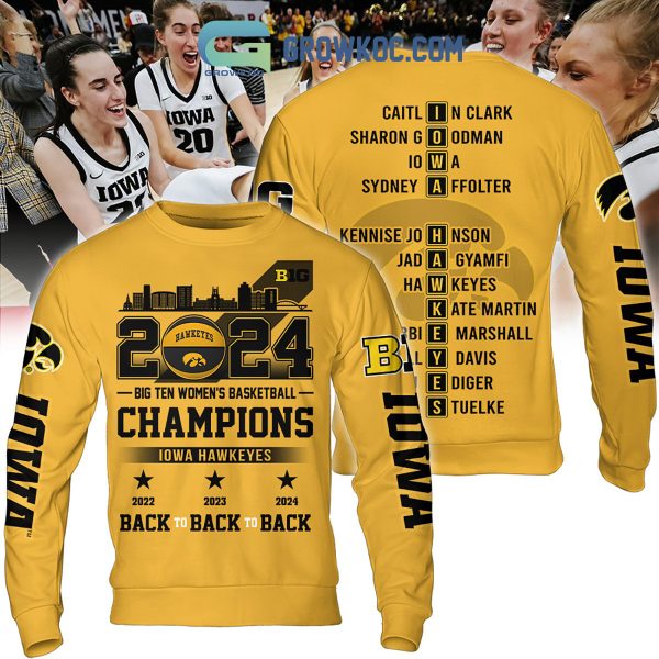 2024 Iowa Hawkeyes Big Ten Champions Back To Back Hoodie Shirts Yellow Design