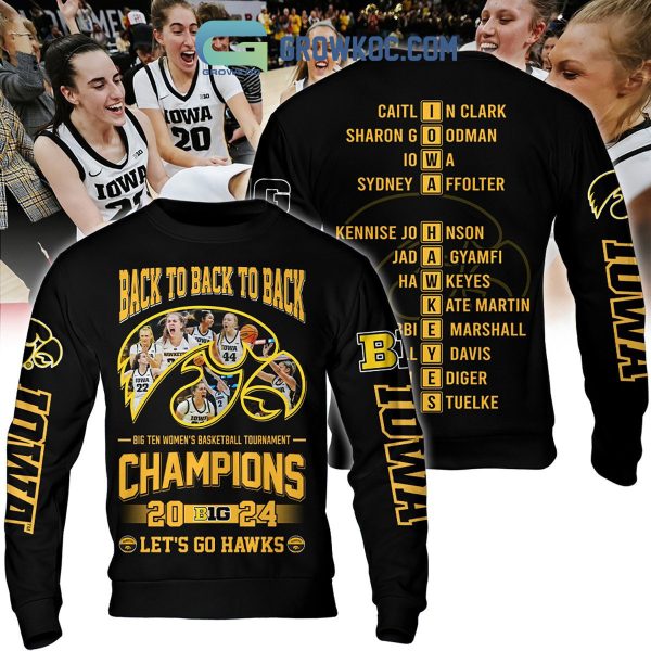 2024 Iowa Hawkeyes Big Ten Champions Let’s Go Hawks Black Version Hoodie Shirts