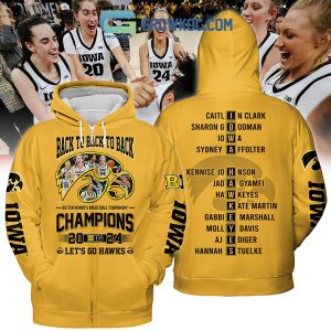 2024 Iowa Hawkeyes Big Ten Champions Let’s Go Hawks Hoodie Shirts Yellow Design