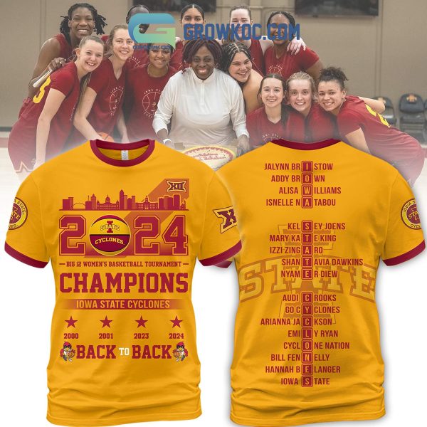 2024 Iowa State Cyclones Big 12 Basketball Champions Hoodie Shirts Yellow Design