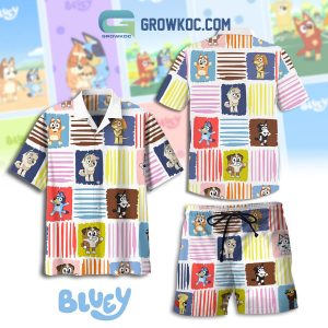 Bluey Bandit Heele Chilli Heeler Uncle Stripe Heeler Hawaiian Shirts With Short Set