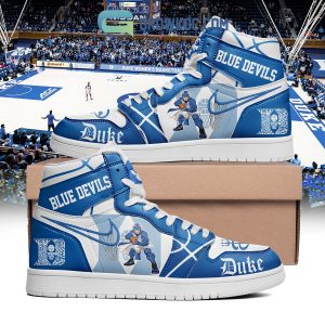 Duke Blue Devils Blue And White Design Air Jordan 1 Shoes