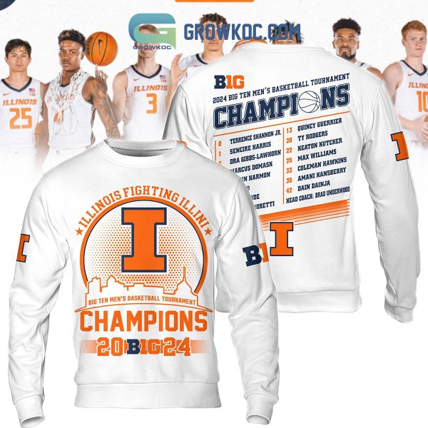 Illinois Fighting Illini Big Ten Men’s Basketball Tournament 2024 Hoodie Shirts White Version