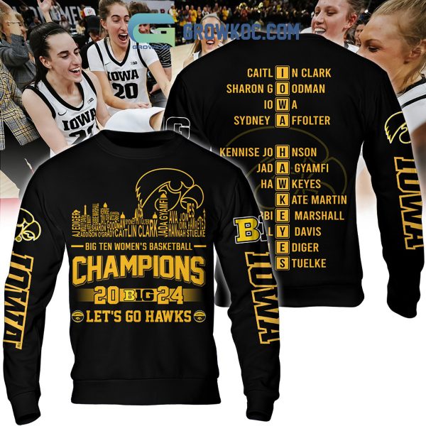 Iowa Hawkeyes Big Ten Champions Let’s Go Hawks 2024 Black Version Hoodie Shirts