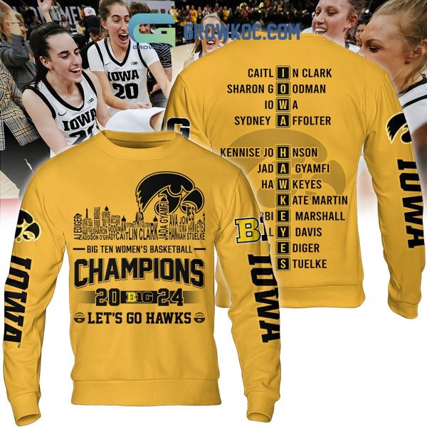 Iowa Hawkeyes Big Ten Champions Let’s Go Hawks 2024 Hoodie Shirts Yellow Design