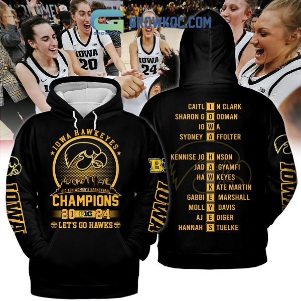 Iowa Hawkeyes Big Ten Women’s Basketball Champions 2024 Black Version Hoodie Shirts