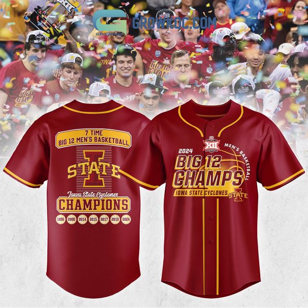 Iowa State Cyclones 2024 Big 12 Men’s Basketball Champions 7 Times Baseball Jersey