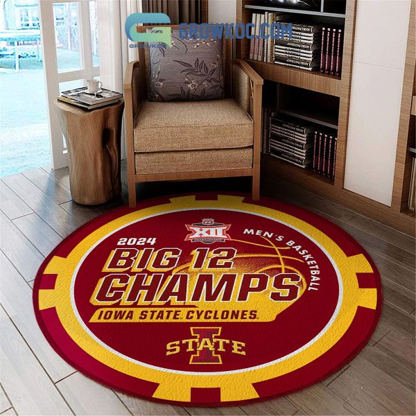 Iowa State Cyclones 2024 Big 12 Men’s Basketball Champions 7 Times Round Rug