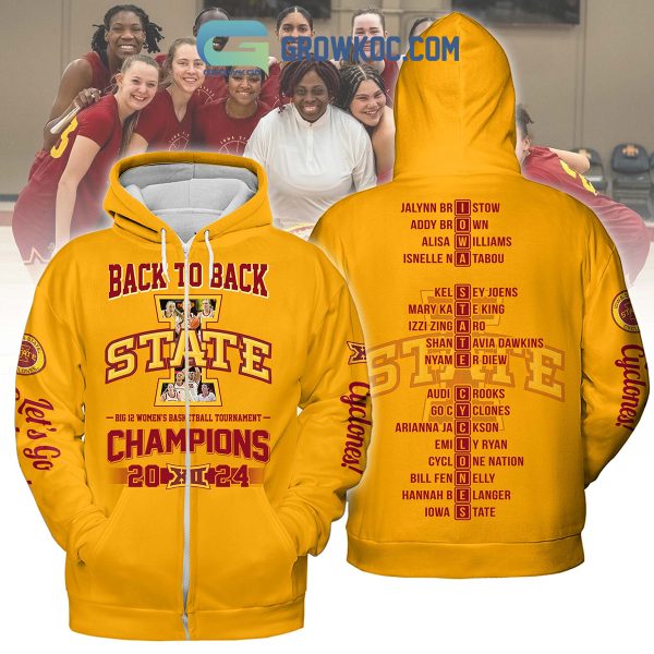 Iowa State Cyclones Big 12 Basketball Champions 2024 Back2back Hoodie Shirts Yellow Design