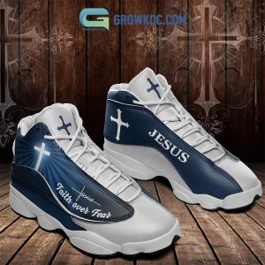 Jesus Faith Over Fear Air Jordan 13 Shoes Blue Version
