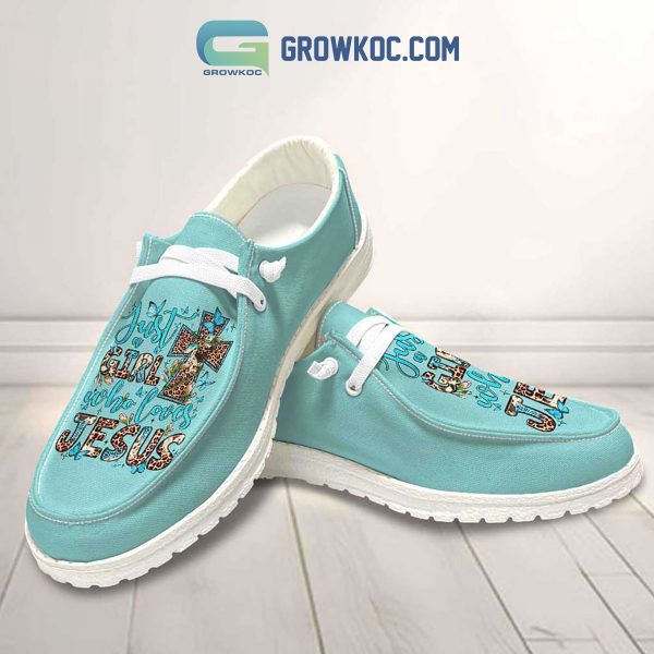 Just A Girl Who Loves Jesus Blue Design Hey Dude Shoes