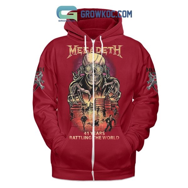 Megadeth 41 Years Rattling The World Hoodie Shirts Red Design