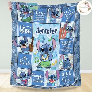 Ohana Means Family Hawaii Stitch Personalized Fleece Blanket Quilt