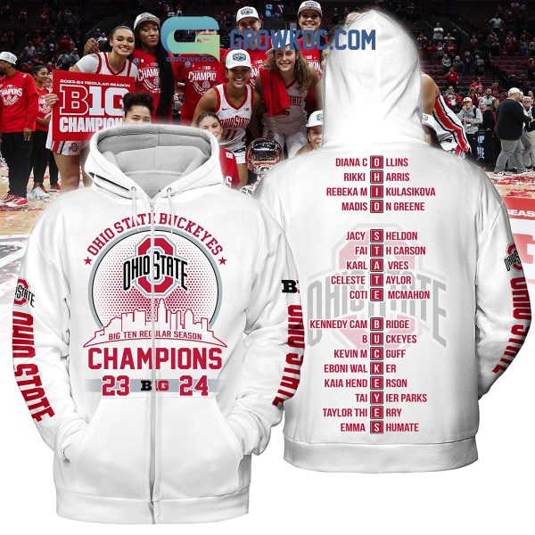 Ohio State Buckeyes Women’s Basketball Champions 2023 2024 Big Ten Regular Season White Design Hoodie T Shirt