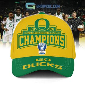 Oregon Ducks Go Ducks 2024 Pac 12 Men’s Basketball Gold Design Champions Cap