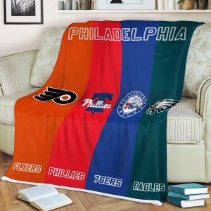 Philadelphia Flyers 76ers Phillies Eagles Proud Of State Sport Fleece Blanket Quilt