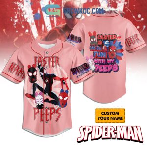 Spider Man Easter Is More Fun With My Peeps Pink Personalized Baseball Jersey