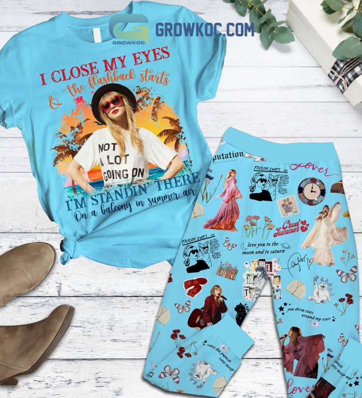 Taylor Swift And The Flashback Starts Blue Fleece Pajamas Set - Growkoc