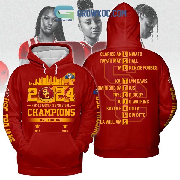 USC Trojans 2024 Pac 12 Women’s Basketball Champions Red Design Hoodie Shirts