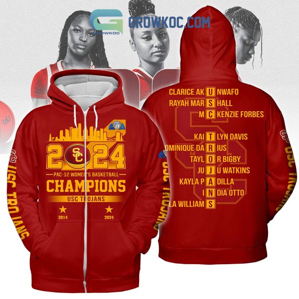 USC Trojans 2024 Pac 12 Women’s Basketball Champions Red Design Hoodie Shirts