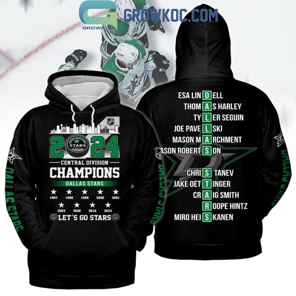 2024 Dallas Stars Central Division Champions Let’s Go Stars Black Hoodie Shirts