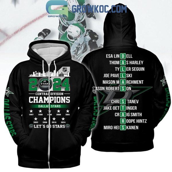 2024 Dallas Stars Central Division Champions Let’s Go Stars Black Hoodie Shirts